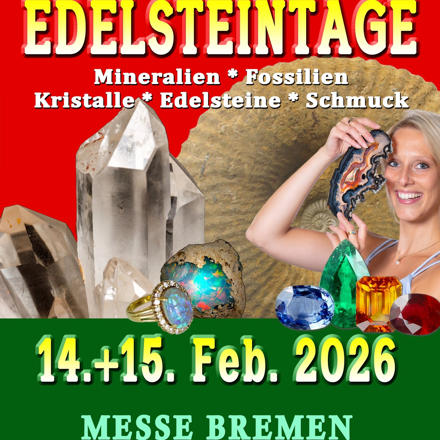 ✨ Neu bei den Edelsteintagen Bremen 2026: Geodenknacken & Live-Schleifen! ✨

Die Edelsteintage Bremen am 14. & 15. Februar 2026 haben einiges Neues zu bieten! 😍 Neu in diesem Jahr: Geodenknacken – kommt vorbei und öffnet selbst die geheimen "Überraschungseier" der Natur! Wer weiß, welche glitzernden Kristalle in den Geoden auf euch warten? Ein echtes Erlebnis für Entdecker und Naturfreunde! 

Ein Schleifer aus Idar-Oberstein zeigt live, wie aus einem ungeschliffenen Rohstein ein facettierter Edelstein entsteht – ein faszinierender Prozess, den ihr hautnah erleben könnt! 🔪✨

👉 Sichert euch jetzt eure Tickets zum ermäßigten Early-Bird Preis – aber nur bis zum 31. Januar 2026!
https://eventfrog.de/de/p/maerkte/sonstige-maerkte/edelsteintage-bremen-2026-7352961106023848981.html 🎟️

Und das Beste: Kinder bis 14 Jahre haben freien Eintritt, wenn sie von einem Erwachsenen begleitet werden! 👨‍👩‍👧‍👦💖

#EdelsteintageBremen #SchätzeDerErde #Geodenknacken #Schleifen #Familienevent #Edelsteine #Mineralien #Fossilien #Kristalle #Mineralienmesse2026 #VeranstaltungenBremen